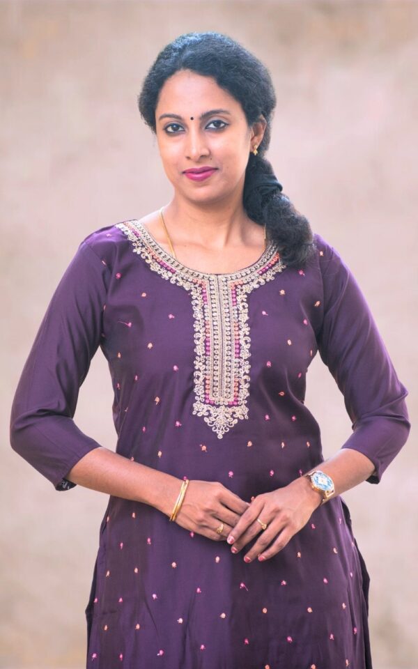 Ethnic Silk Embroidered Women Violet Kurti