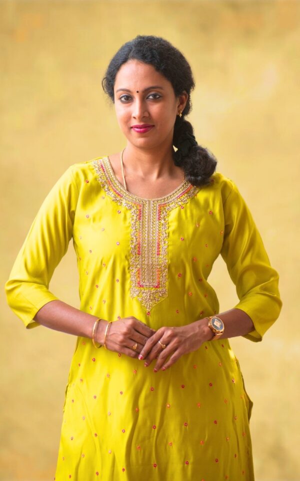 Ethnic Silk Embroidered Women Green Kurti