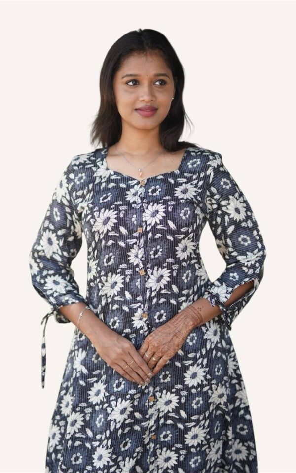 Black Kantha Floral A-Line Dress