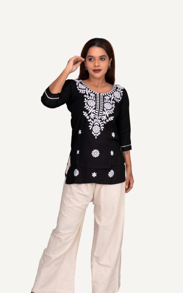 Chikankari Short Top Black