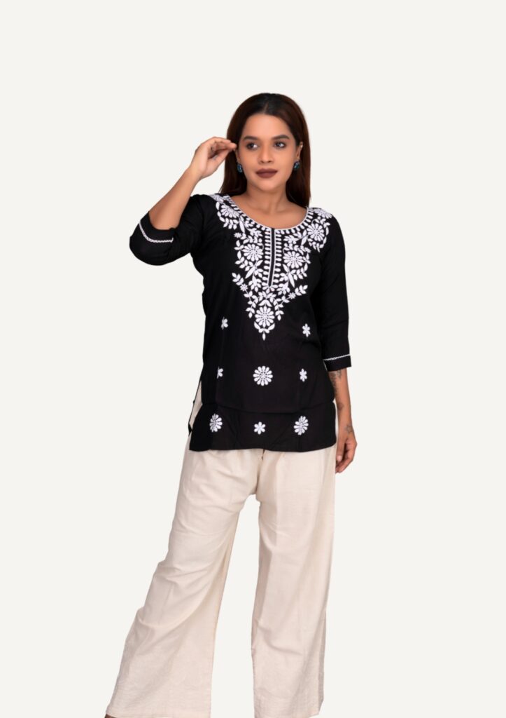 Chikankari Short Top Black