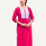Maroon Chikankari Straight Cut Cotton Kurti