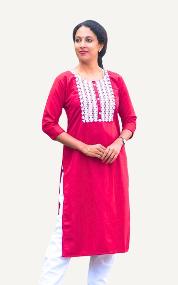 Maroon Chikankari Straight Cut Cotton Kurti