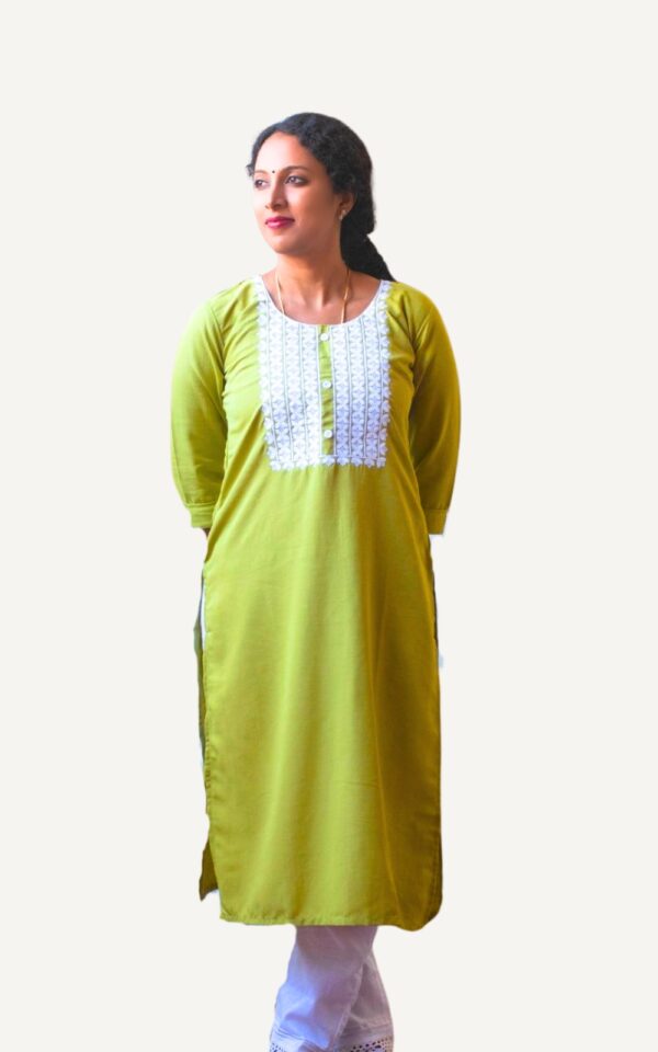 Pista Green Chikankari Straight Cut Cotton Kurti
