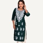 Rayon Chikankari Straight Cut Women Kurti