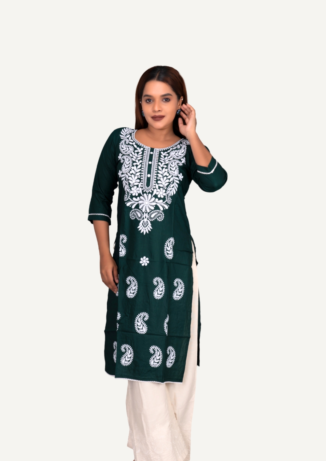 Rayon Chikankari Straight Cut Women Kurti