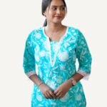 Sky Blue Cotton Straight Cut Kurti