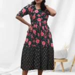 Mist Dark Green Floral Layered Midi Dress