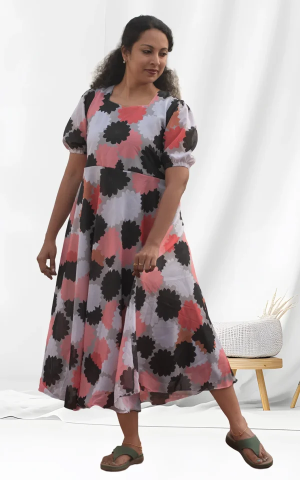 Mugil White Petal Georgette Fit & Flare Dress