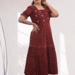 Dew Maroon Cotton Midi Dress