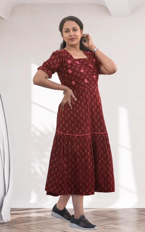Dew Maroon Cotton Midi Dress