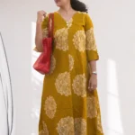Dew Mustard Cotton Aline Dress
