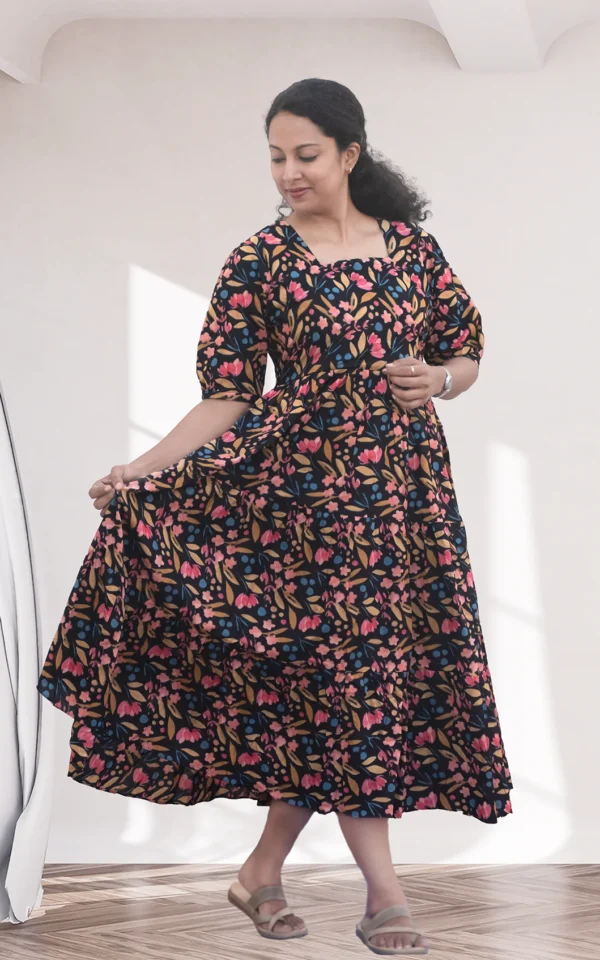 Dew Black Cotton Tier Maxi Dress