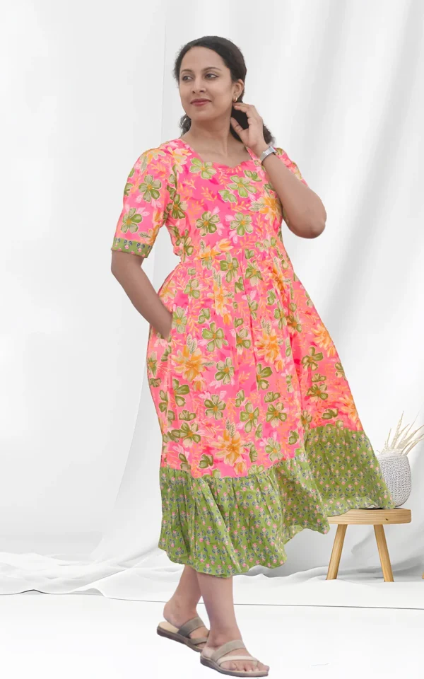 Dew Pink Cotton Midi Dress
