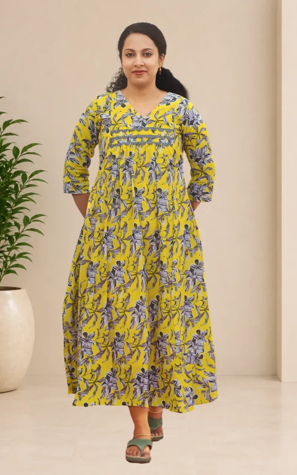 Olive - Lemon Cotton A-line Dress