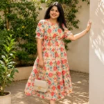 Mugil Cream Georgette Tiered Dress