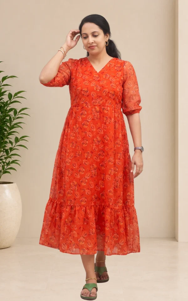 Mugil Sunrise Orange Georgette A-line Dress